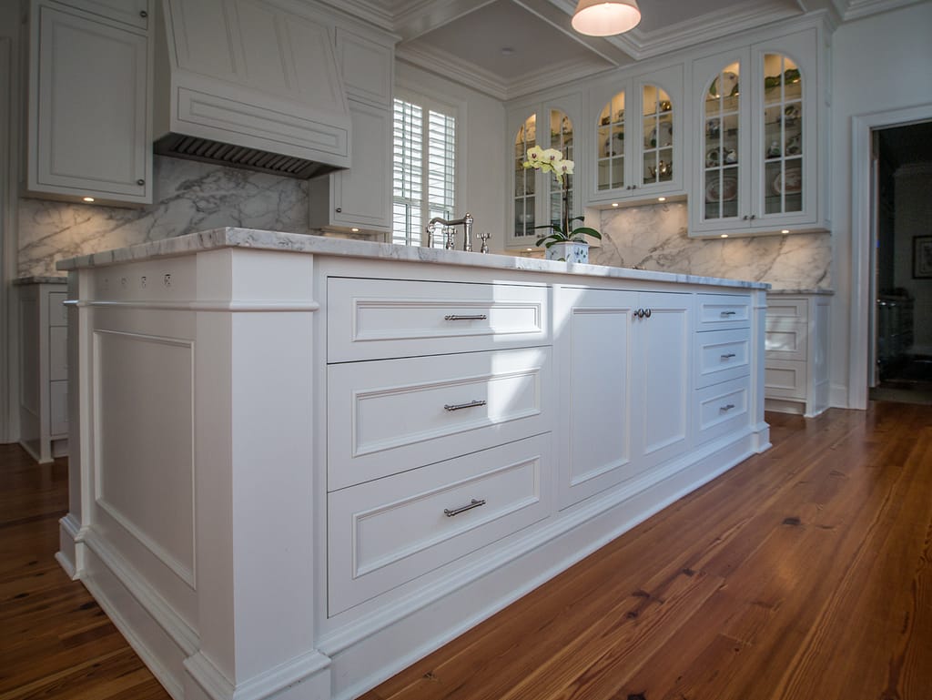 Kitchen island counter with ample storage.