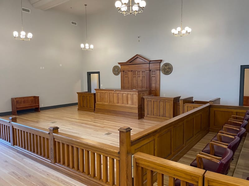 Interior of the Walton County Courthouse with custom woodwork finishes.